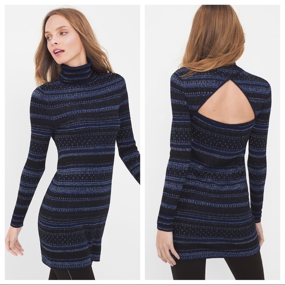 White House Black Market Sweaters - WHBM Fair Isle Turtleneck Tunic Sweater Open Back